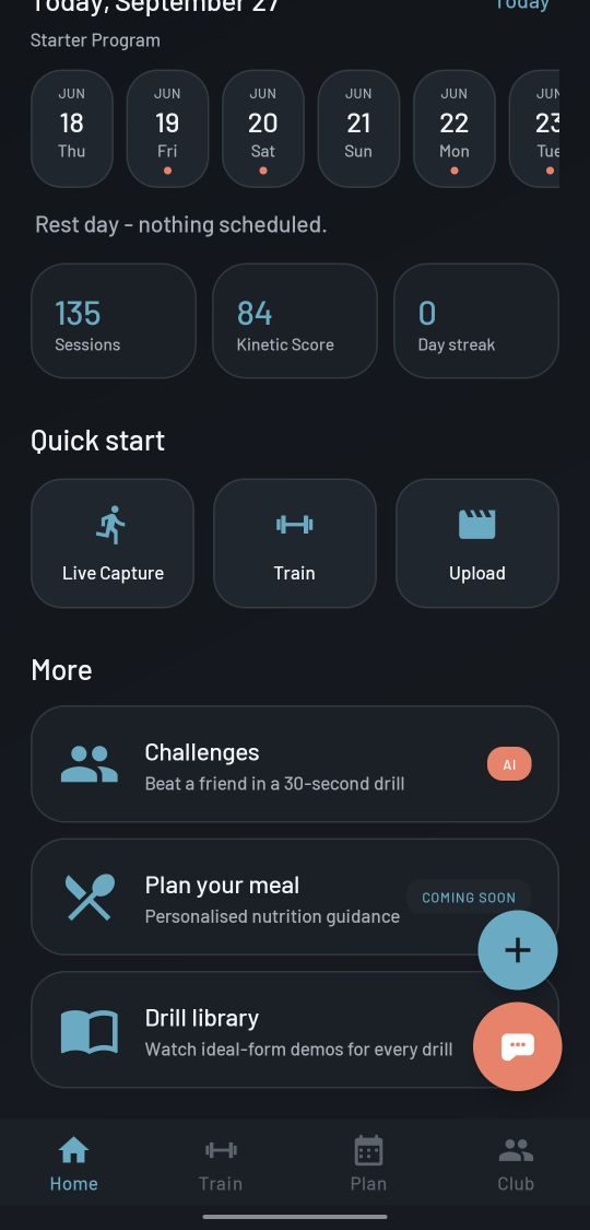 Gym App: Quick start screen